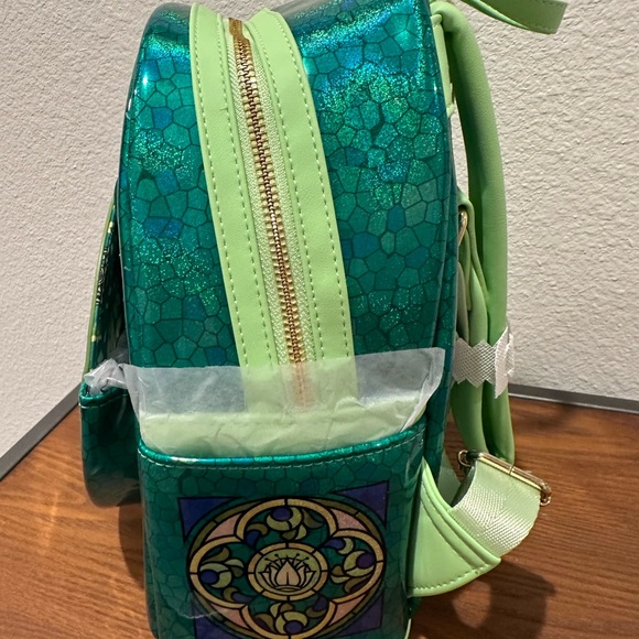 NWT Disney Princess Tiana Stained Glass Green Loungefly Mini Backpack Rare! - Picture 3 of 6